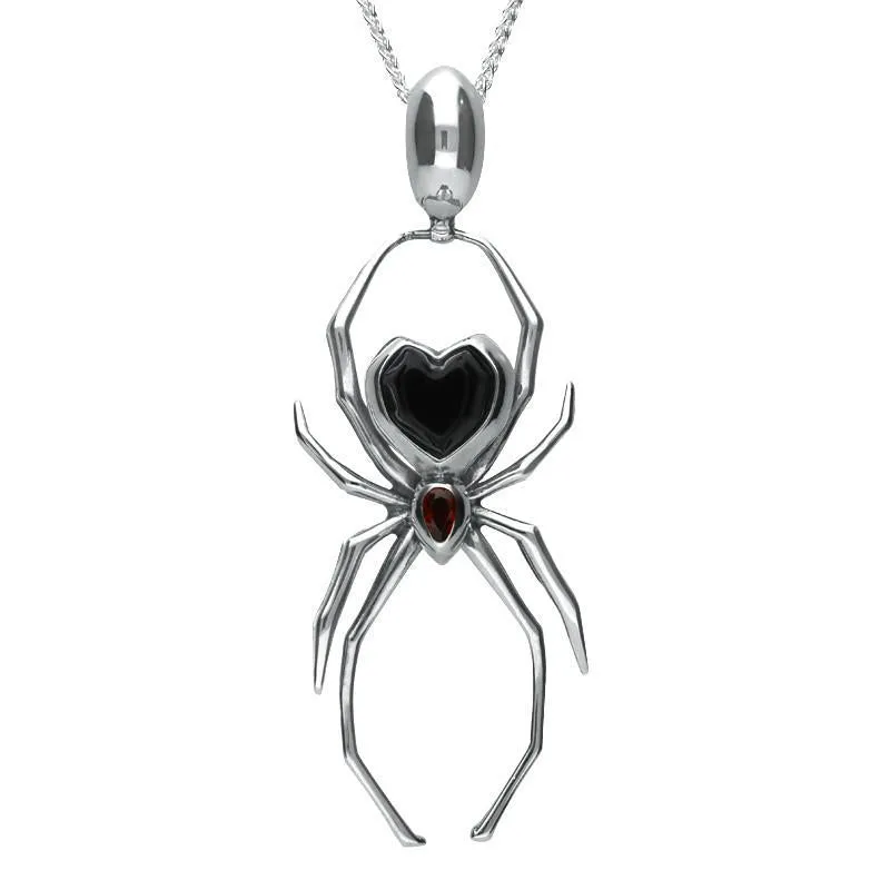 Sterling Silver Whitby Jet & Garnet 55mm Spider Egg Bail Necklace sold by Jura Watches