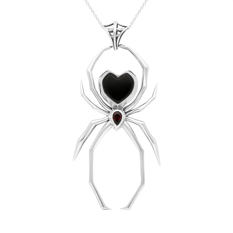 Sterling Silver Whitby Jet Garnet Spider Pendant Necklace sold by Jura Watches