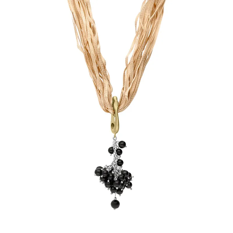 Sterling Silver Gold Plated Whitby Jet Bead Multi-Silk Cord Necklace D sold by Jura Watches