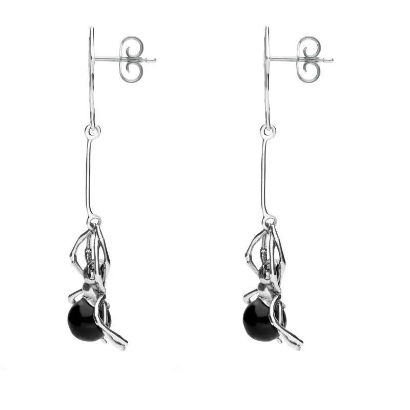Sterling Silver Whitby Jet and Marcasite Spider Drop Earrings sold by Jura Watches product image thumbnail 2