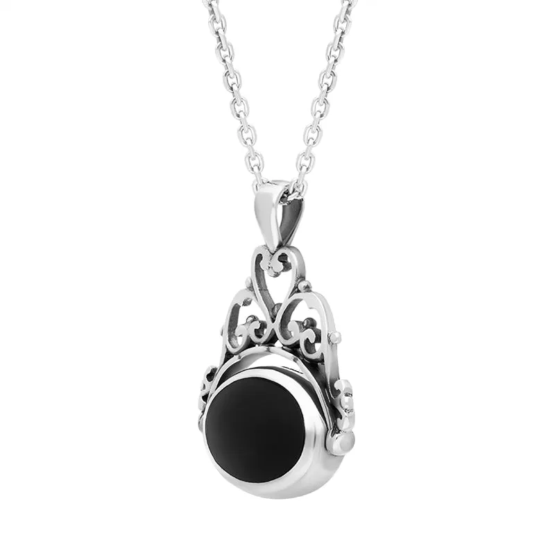 Sterling Silver Blue John Whitby Jet Ornate Double Sided Oval Swivel Fob Necklace sold by Jura Watches product image thumbnail 2