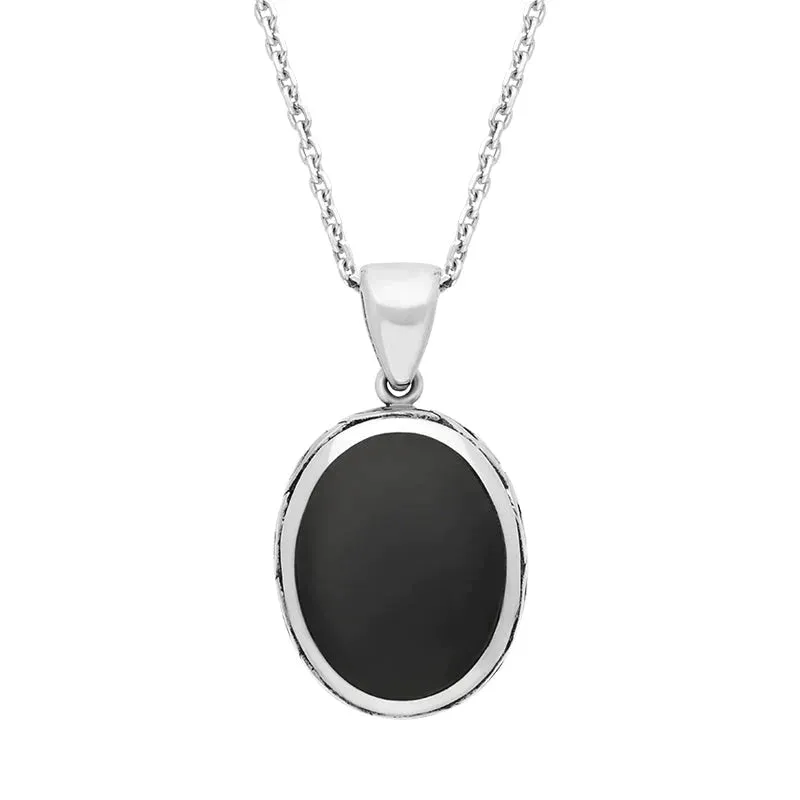 Sterling Silver Blue John Whitby Jet Celtic Double Sided Oval Fob Necklace sold by Jura Watches product image thumbnail 3