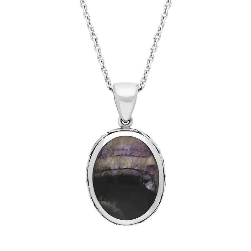 Sterling Silver Blue John Whitby Jet Celtic Double Sided Oval Fob Necklace sold by Jura Watches