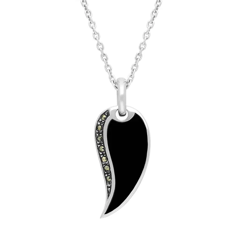 Sterling Silver Whitby Jet Marcasite Teardrop Necklace sold by Jura Watches