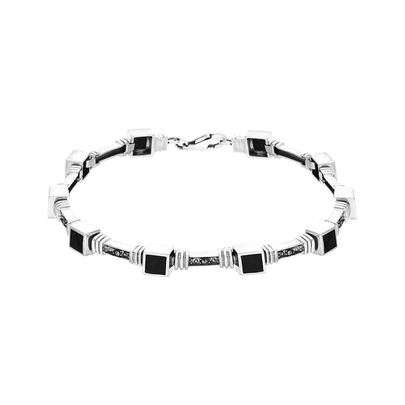 Sterling Silver Whitby Jet Marcasite Square Stone Bracelet sold by Jura Watches