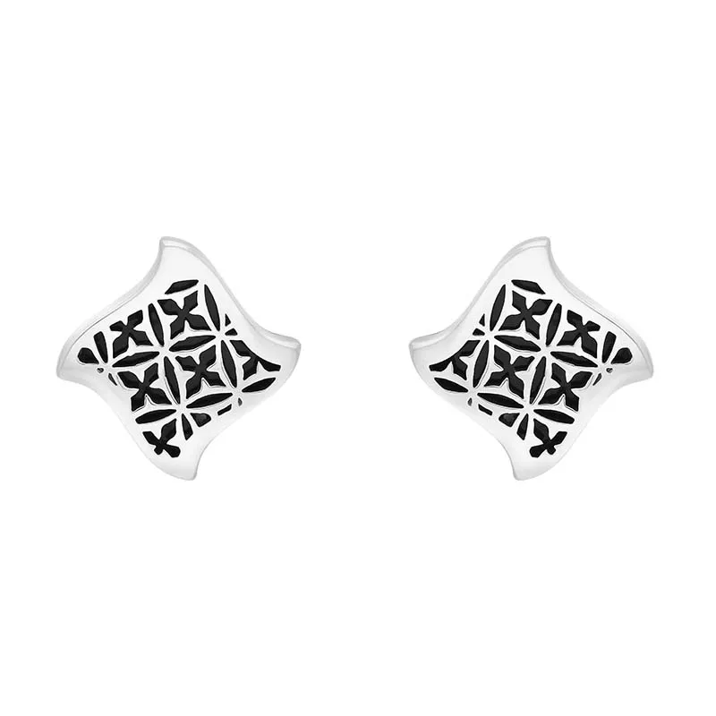 Sterling Silver Whitby Jet Filigree Stud Earrings sold by Jura Watches
