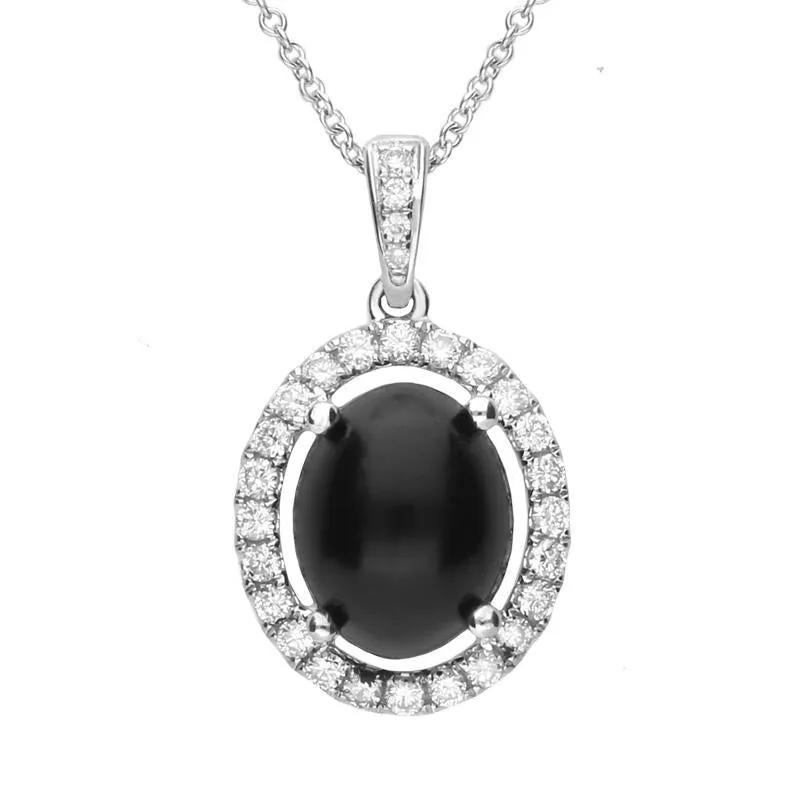 18ct White Gold Whitby Jet 0.28ct Diamond Oval Claw Set Necklace sold by Jura Watches