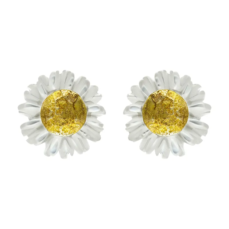 Gold Plated Sterling Silver White Mother Of Pearl Tuberose 6mm Daisy Earrings sold by Jura Watches