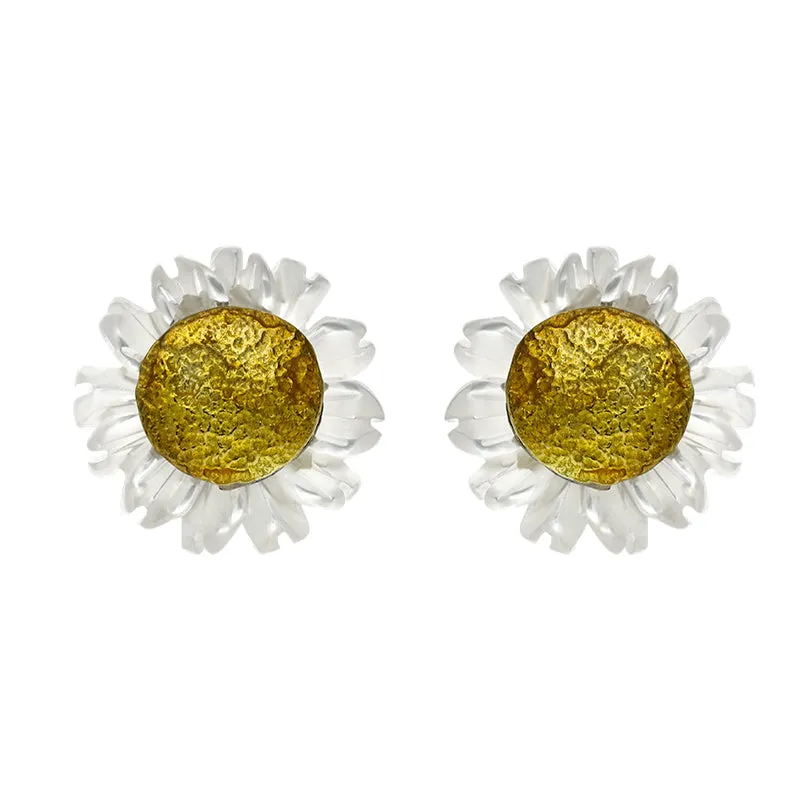 Gold Plated Sterling Silver White Mother Of Pearl Tuberose 8mm Daisy Earrings sold by Jura Watches