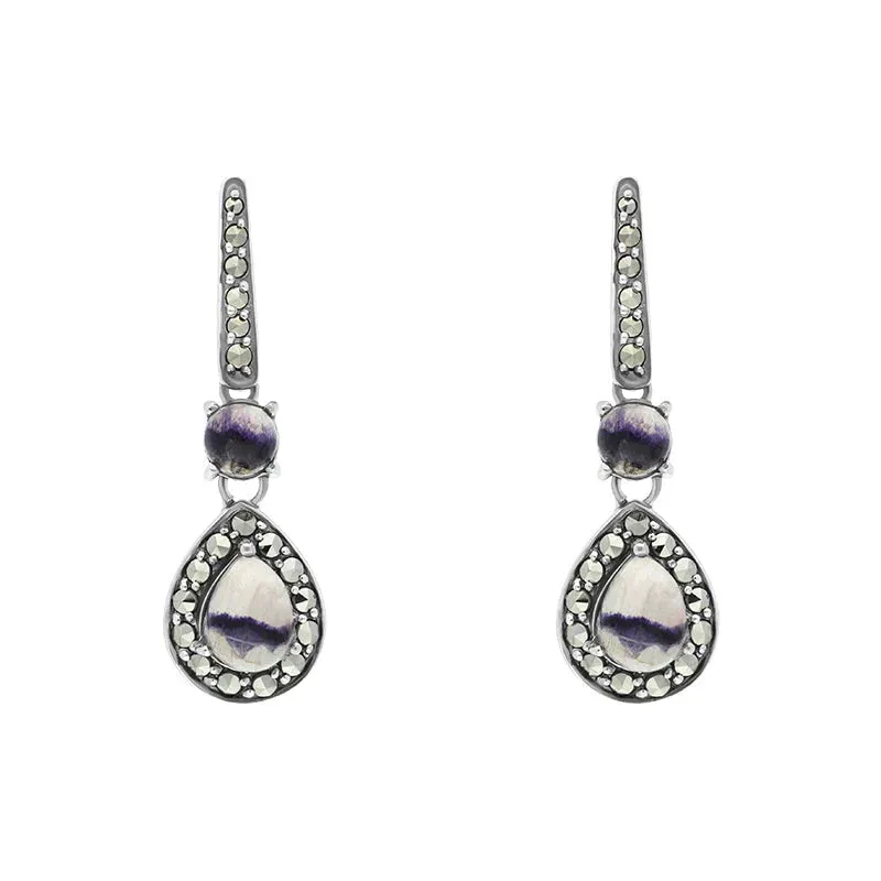 Sterling Silver Blue john Marcasite Pear Drop Earrings sold by Jura Watches