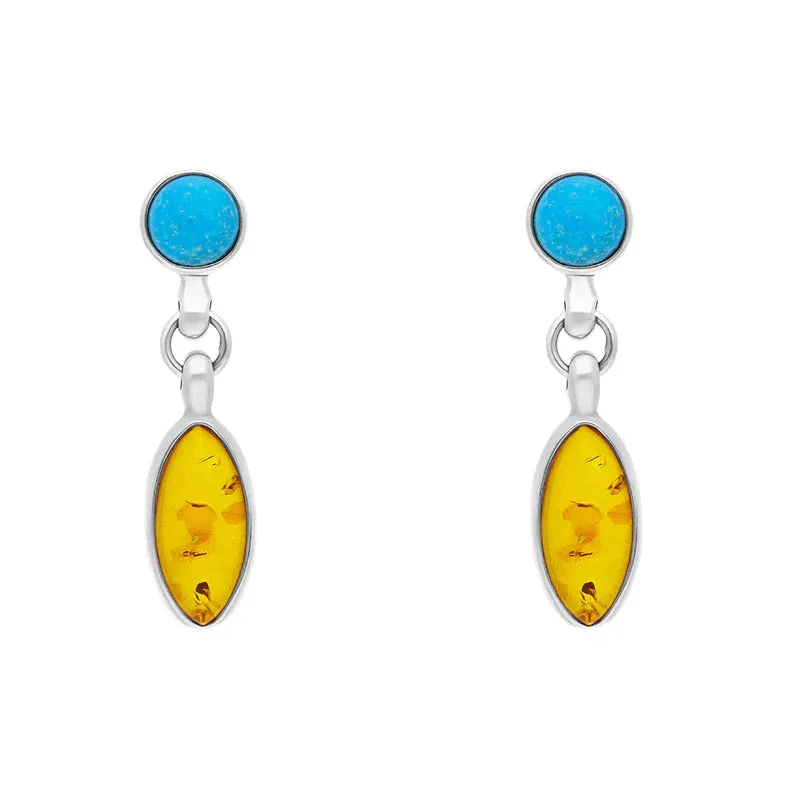 Sterling Silver Amber Turquoise Drop Earrings sold by Jura Watches