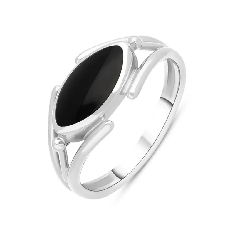 Sterling Silver Whitby Jet Marquise Open Shank Ring sold by Jura Watches