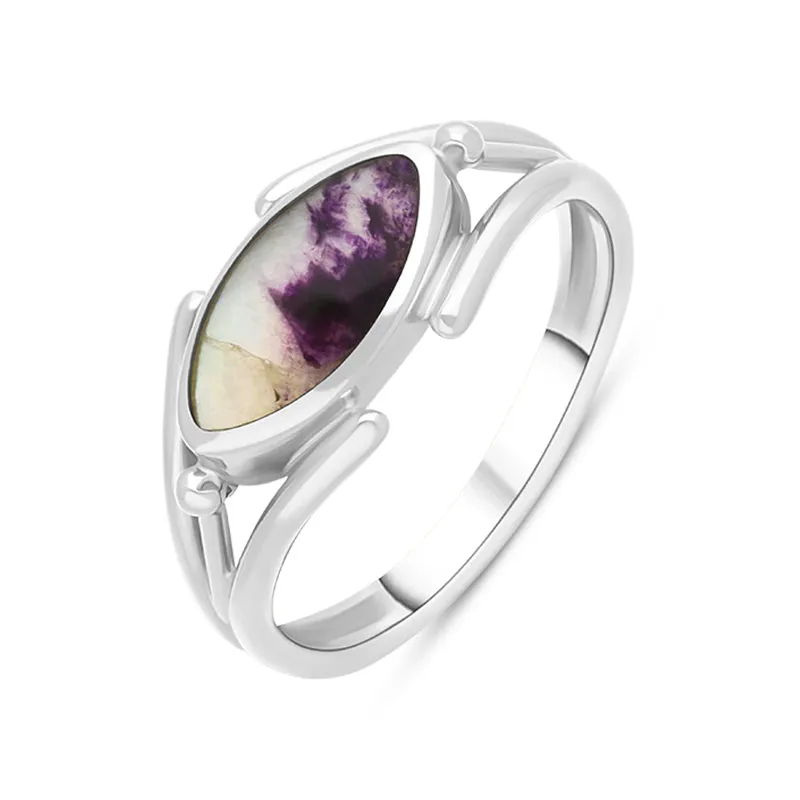 Sterling Silver Blue John Marquise Open Shank Ring sold by Jura Watches