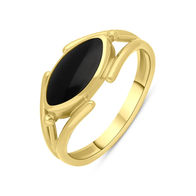 9ct Yellow Gold Whitby Jet Marquise Open Shank Ring sold by Jura Watches