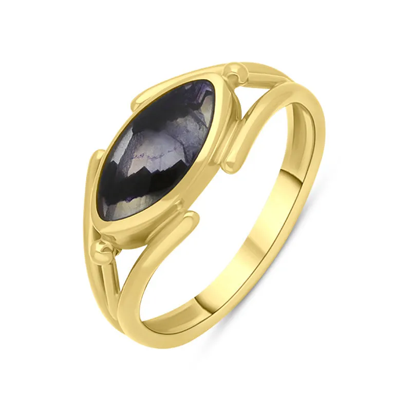 9ct Yellow Gold Blue John Marquise Open Shank Ring sold by Jura Watches