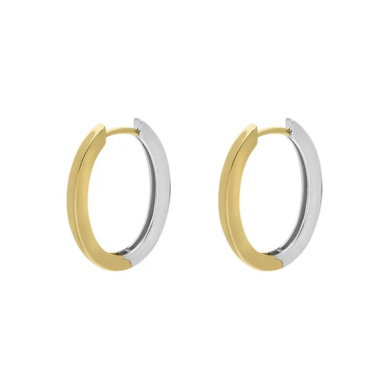 9ct Yellow and White Gold Flat Oval Hoop Earrings sold by Jura Watches
