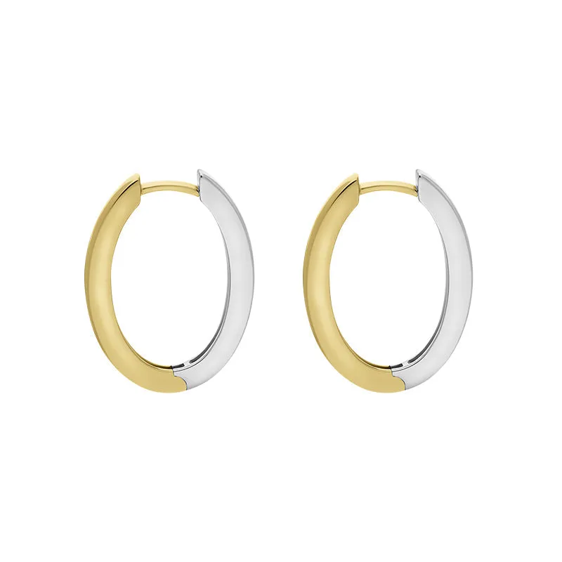 9ct Yellow and White Gold Flat Oval Hoop Earrings sold by Jura Watches product image thumbnail 3