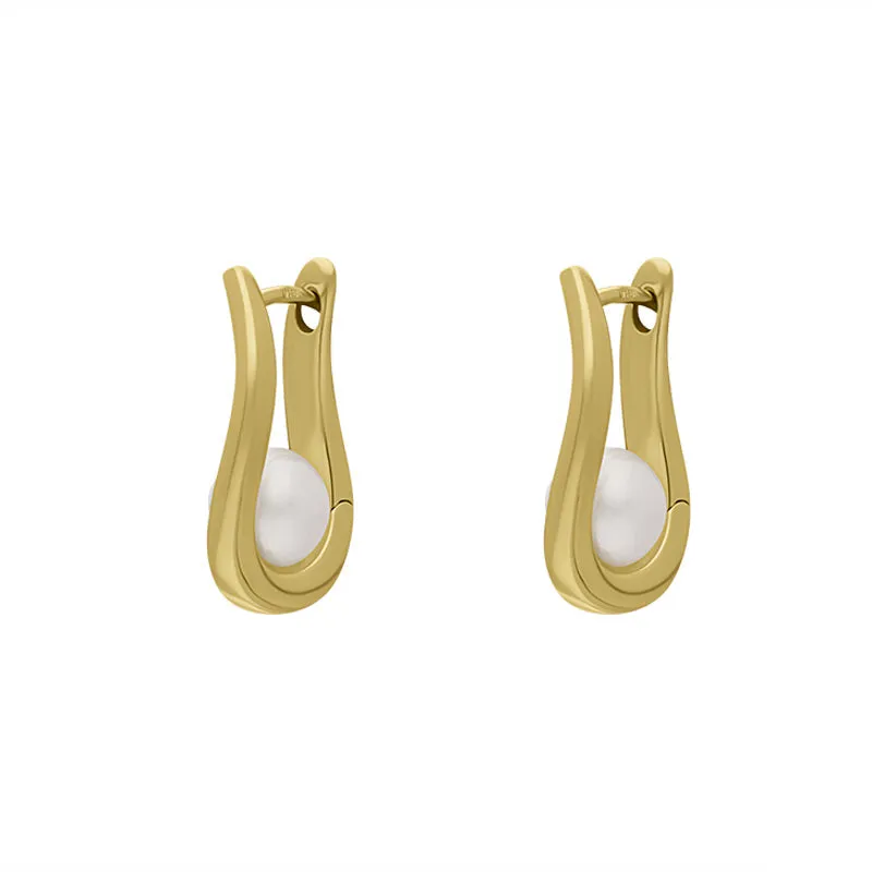 9ct Yellow Gold Freshwater Pearl Long Oval Hoop Earrings sold by Jura Watches product image thumbnail 2