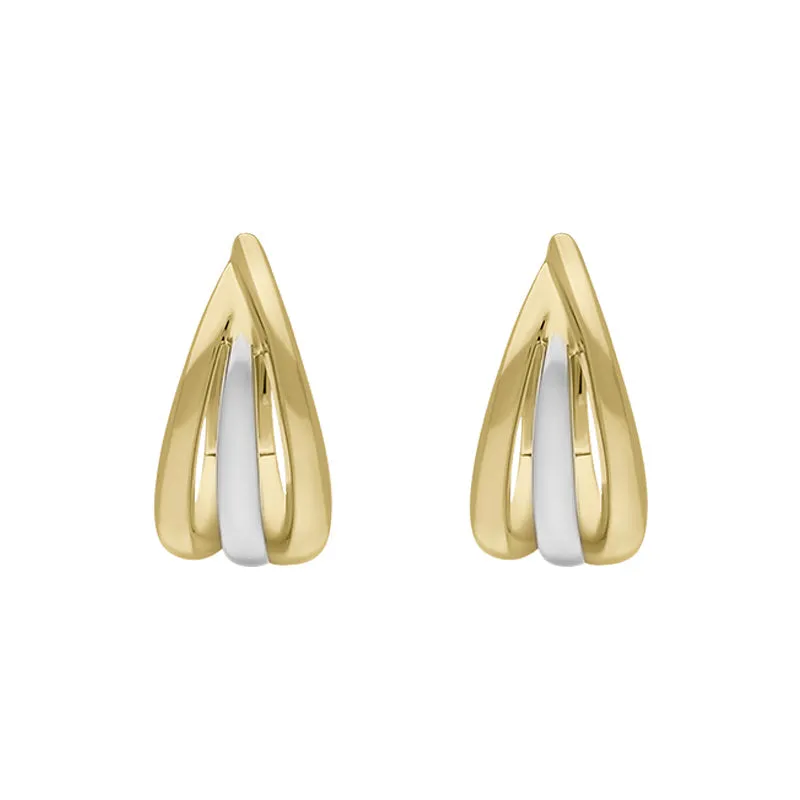 9ct Yellow and White Gold Round Three Row Hoop Earrings sold by Jura Watches