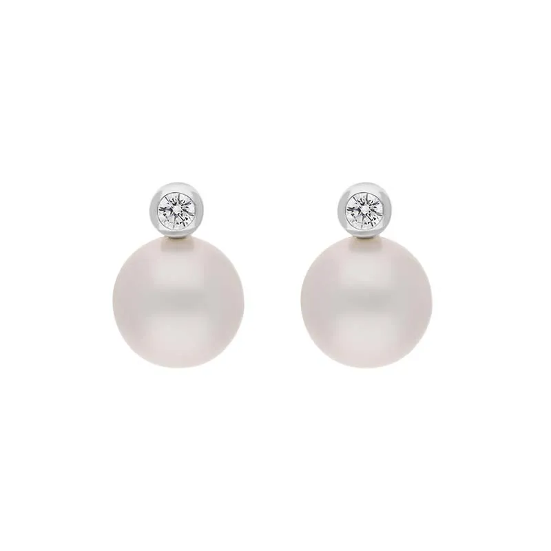 18ct White Gold Diamond South Sea Pearl Stud Earrings sold by Jura Watches