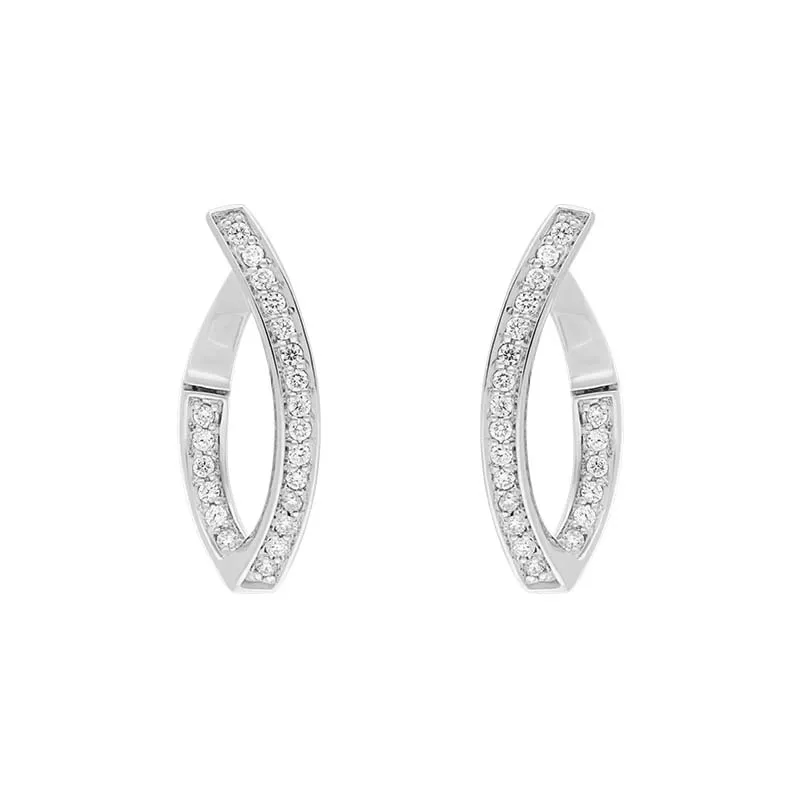 18ct White Gold Diamond Marquise Twist Hoop Earrings sold by Jura Watches