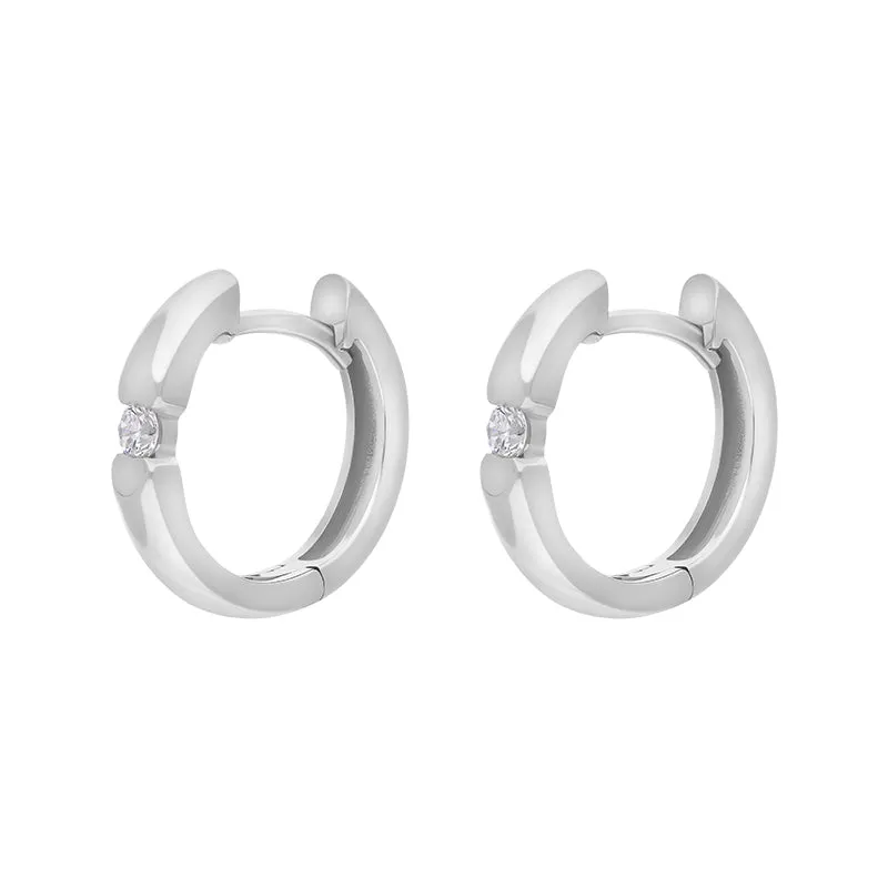 9ct White Gold Diamond 14mm Round Domed Hoop Earrings sold by Jura Watches product image thumbnail 2