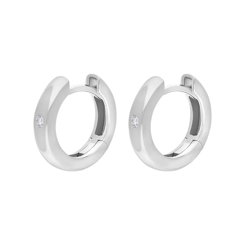 9ct White Gold Diamond 13mm Round Domed Hoop Earrings sold by Jura Watches product image thumbnail 2