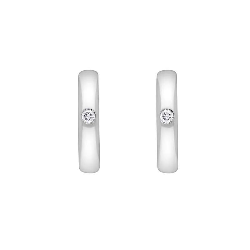 9ct White Gold Diamond 15mm Round Domed Hoop Earrings sold by Jura Watches