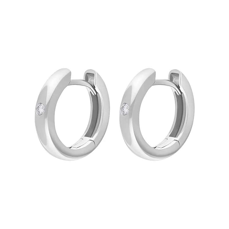 9ct White Gold Diamond 15mm Round Domed Hoop Earrings sold by Jura Watches product image thumbnail 2