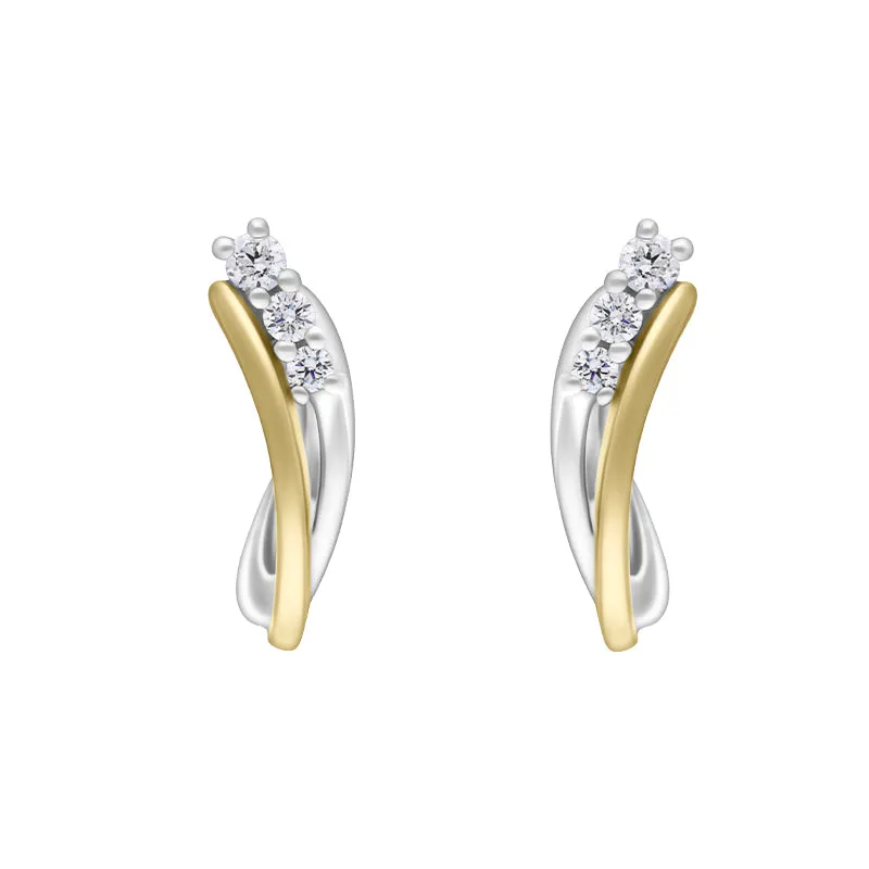 9ct Yellow White Gold Diamond 14x10mm Twisted Horseshoe Hoop Earrings sold by Jura Watches