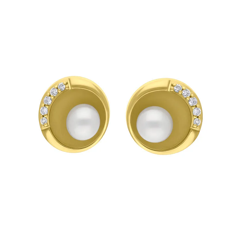 9ct Yellow Gold Diamond Freshwater Pearl Round Stud Earrings sold by Jura Watches