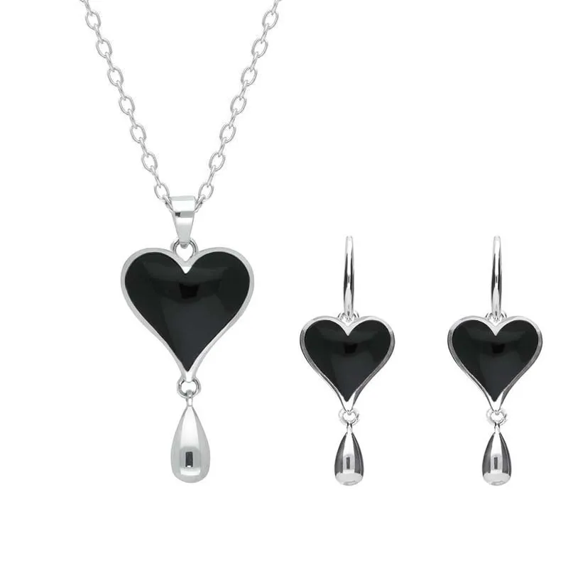 Sterling Silver Whitby Jet Heart Two Piece Set sold by Jura Watches