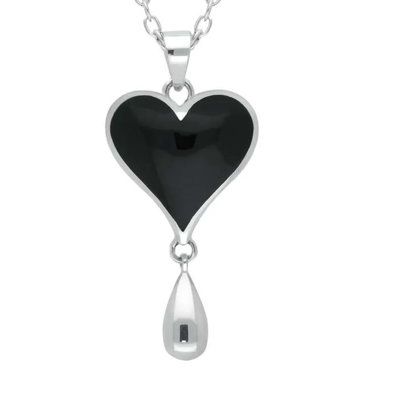 Sterling Silver Whitby Jet Heart Teardrop Necklace sold by Jura Watches