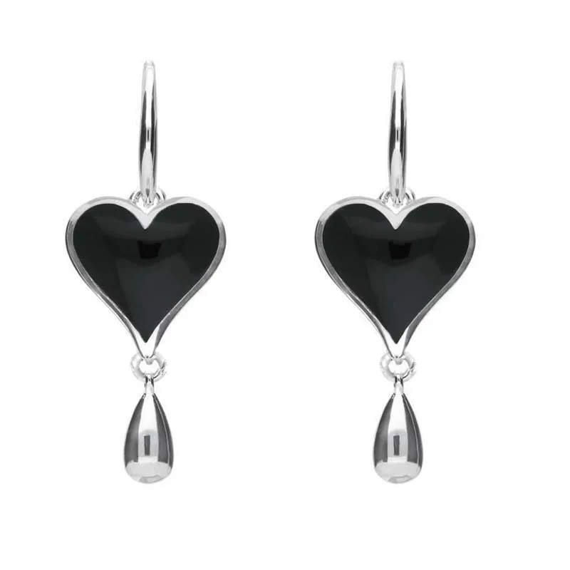 Sterling Silver Whitby Jet Heart Teardrop Drop Hook Earrings sold by Jura Watches