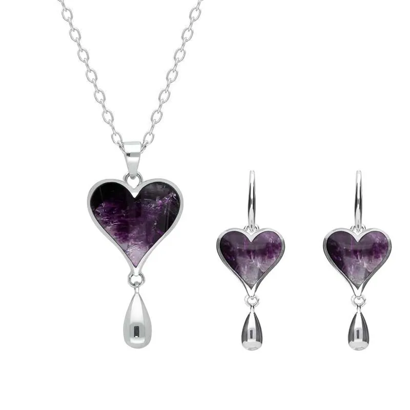 Sterling Silver Blue John Heart Two Piece Set sold by Jura Watches