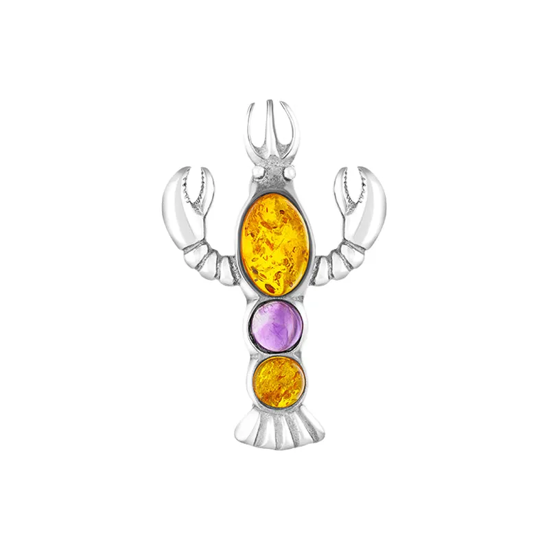 Sterling Silver Amber Amethyst Lobster Brooch sold by Jura Watches