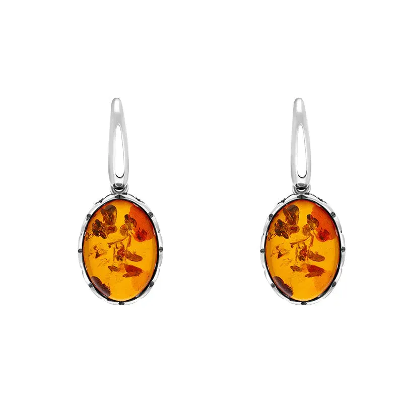 Sterling Silver Amber Oval Butterfly Edge Earrings sold by Jura Watches