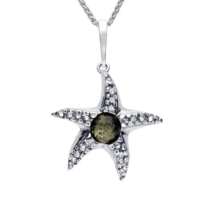 Sterling Silver Amber Cubic Zirconia Starfish Necklace sold by Jura Watches