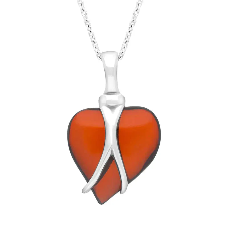 Sterling Silver Amber Wire Wrapped Heart Pendant Necklace sold by Jura Watches