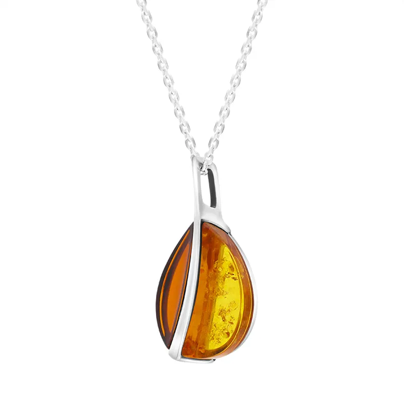 Sterling Silver Amber Split Leaf Pendant Necklace sold by Jura Watches product image thumbnail 2
