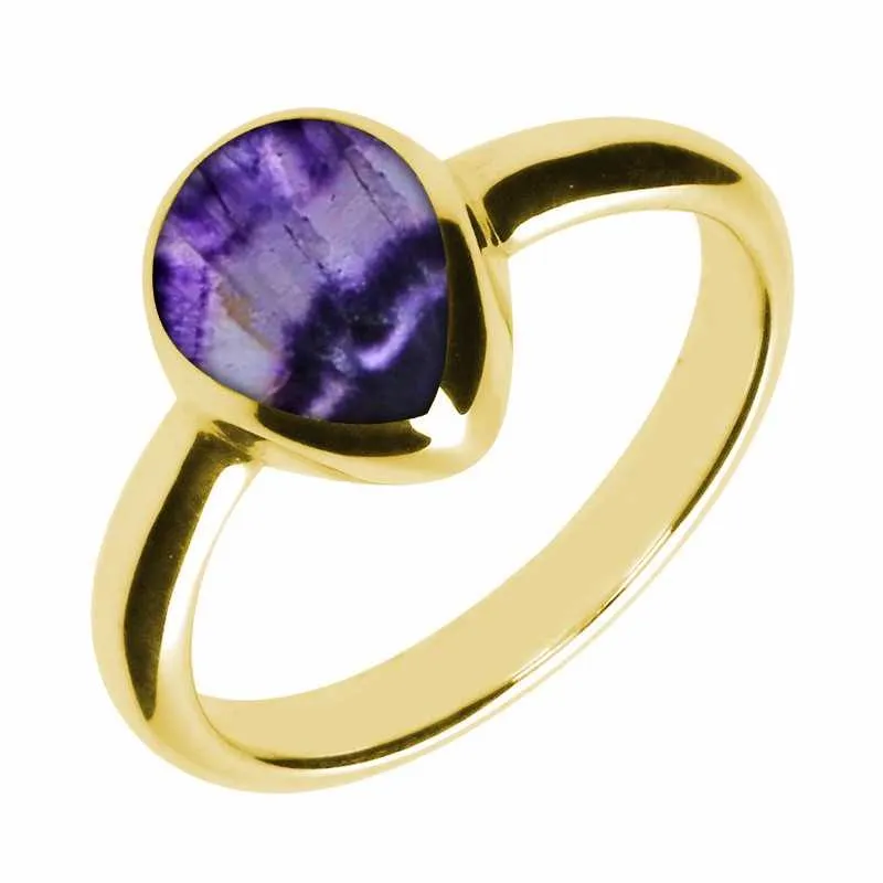9ct Yellow Gold Blue John Pear Shaped Ring sold by Jura Watches