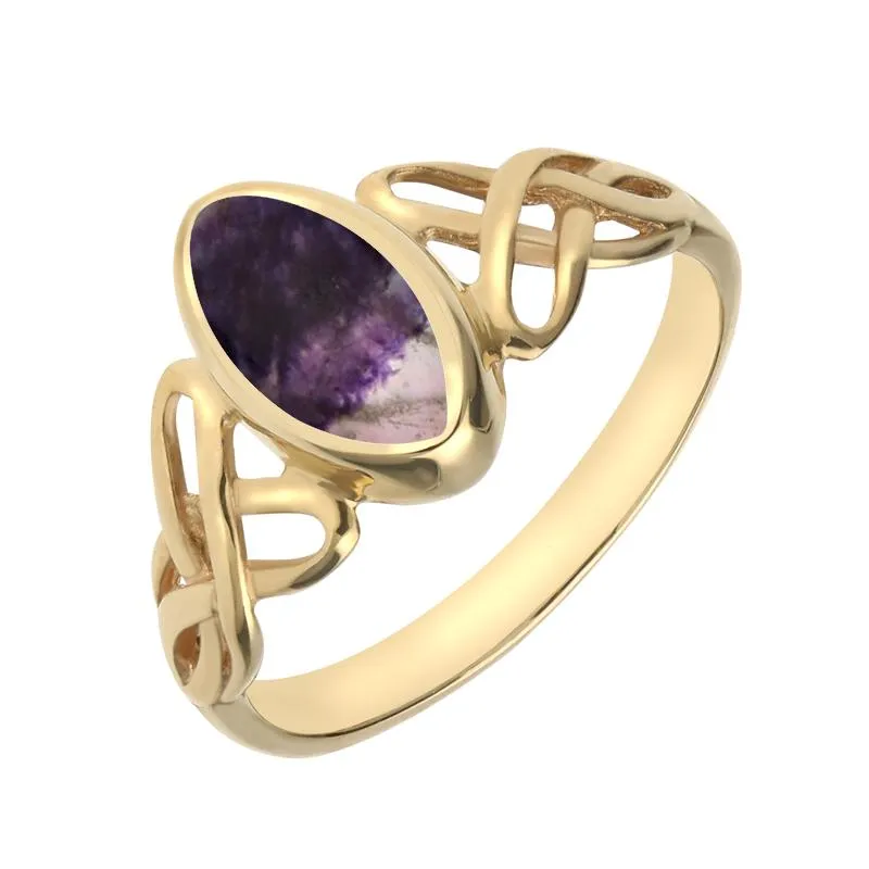 9ct Yellow Gold Blue John Marquise Celtic Ring sold by Jura Watches