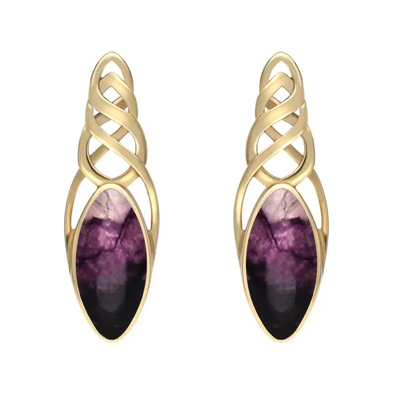 9ct Yellow Gold Blue John Celtic Long Marquise Stud Earrings sold by Jura Watches