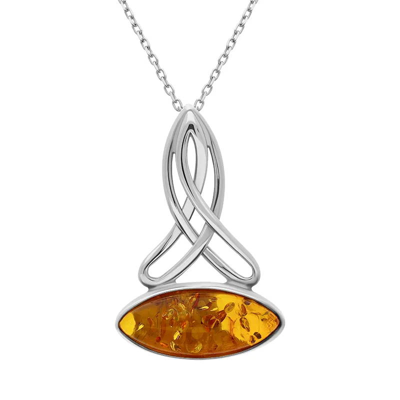 Sterling Silver Amber Wide Marquise Celtic Necklace sold by Jura Watches