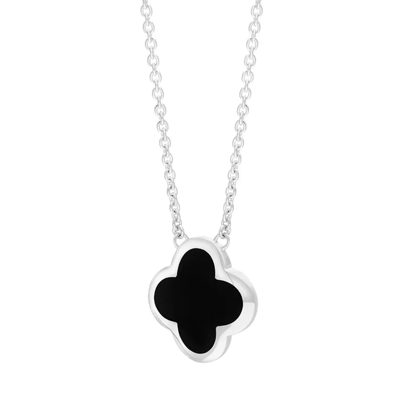 9ct White Gold Whitby Jet Bloom Large Four Leaf Clover Polished Edge Pendant sold by Jura Watches product image thumbnail 2