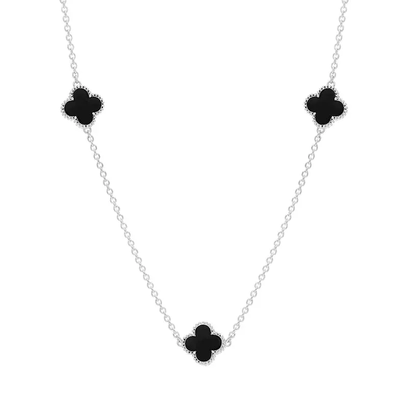 9ct White Gold Whitby Jet Bloom Four Leaf Clover Ball Edge Necklace sold by Jura Watches product image thumbnail 2