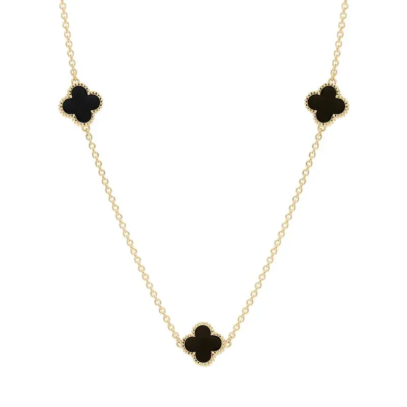9ct Yellow Gold Whitby Jet Bloom Four Leaf Clover Ball Edge Necklace sold by Jura Watches product image thumbnail 2