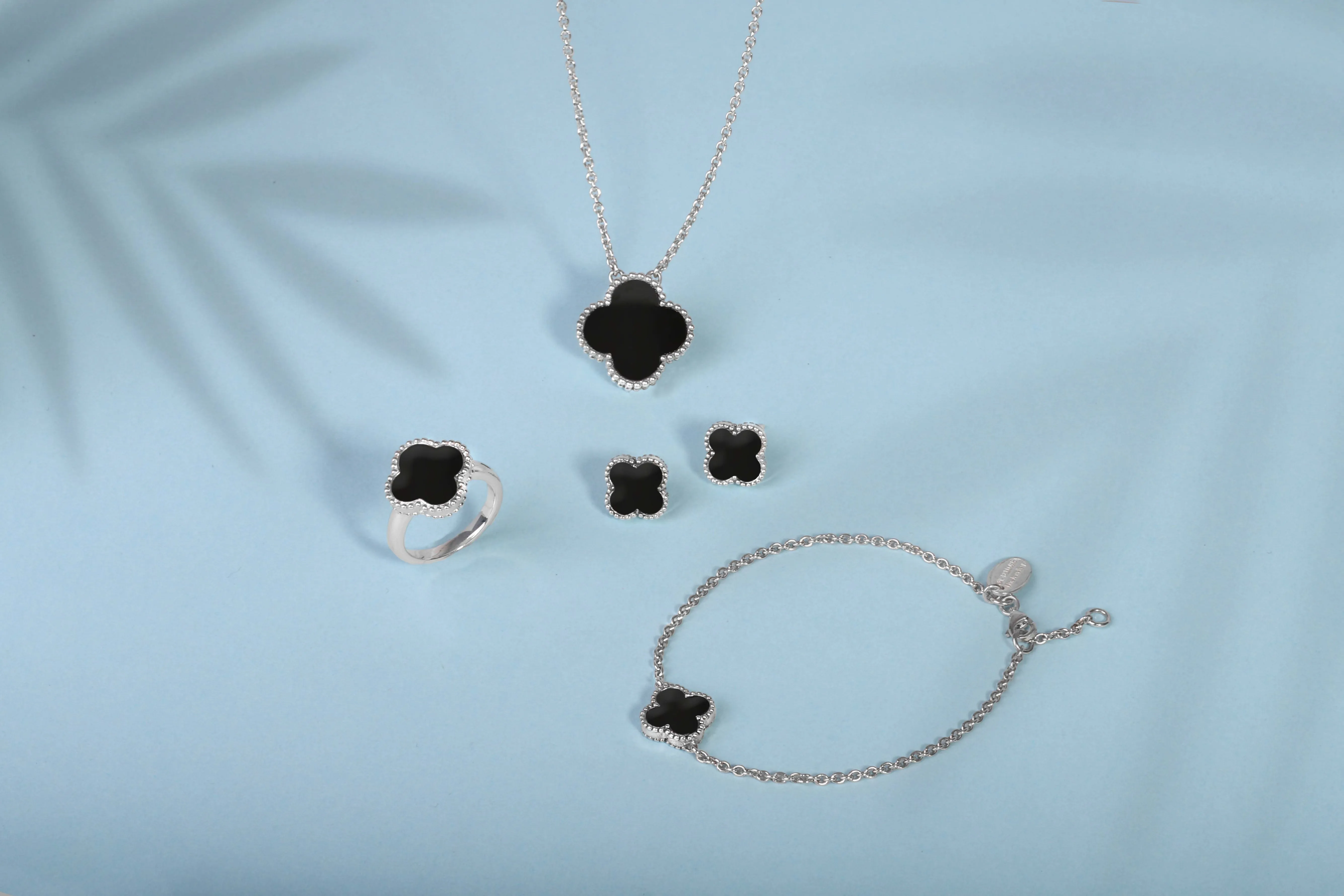 Sterling Silver Whitby Jet Bloom Four Leaf Clover Ball Edge Stud Earrings sold by Jura Watches product image thumbnail 4