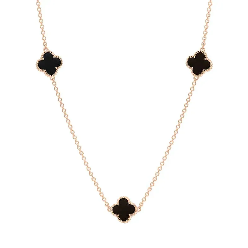 9ct Rose Gold Whitby Jet Bloom Four Leaf Clover Ball Edge Necklace sold by Jura Watches product image thumbnail 2