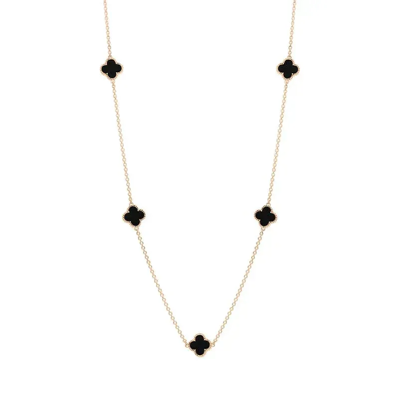 9ct Rose Gold Whitby Jet Bloom Four Leaf Clover Ball Edge Necklace sold by Jura Watches